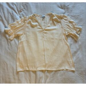 Women's Blouse Top Large Cream Peasant Blouse Lace Accent Cottagecore Coquette